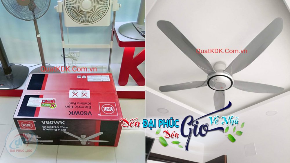 Quạt trần KDK V60WK có remote
