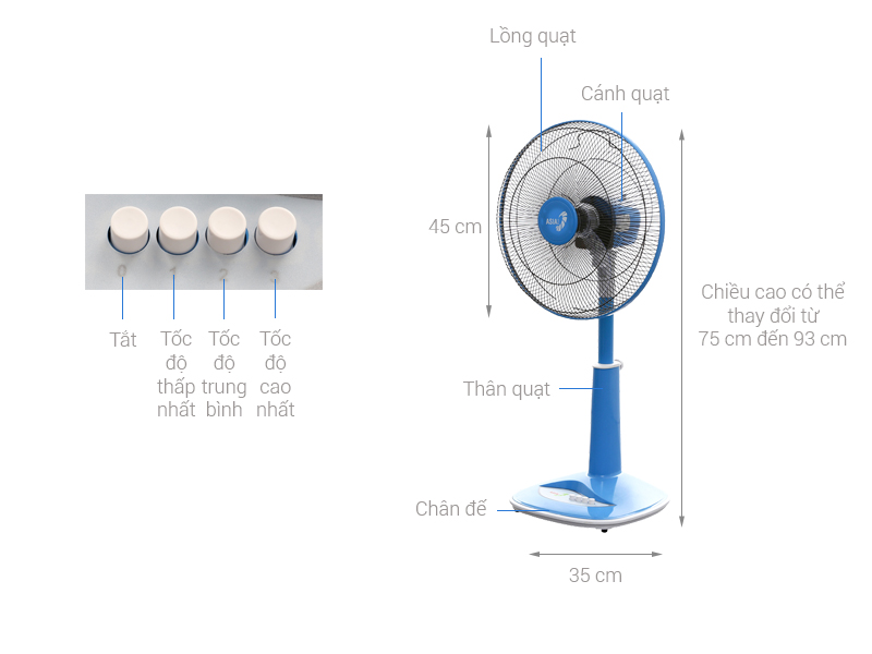 Quạt lửng Asia A16018 xanh lam