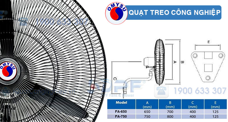 Quạt treo công nghiệp Omysu 650 750mm